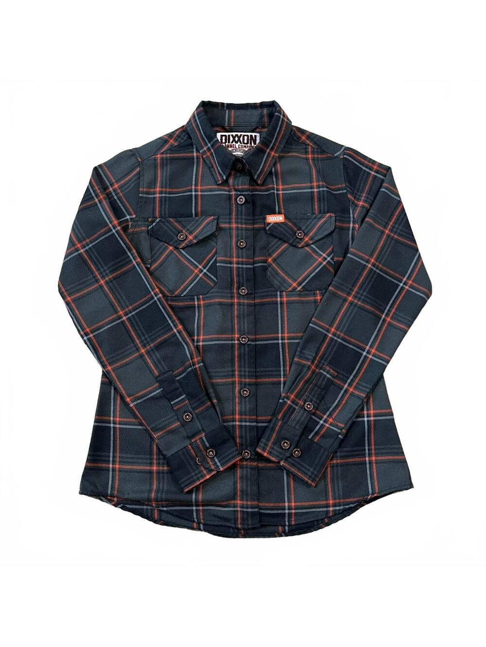 Dixxon Womens Juneau Flannel Shirt Black Gray Orange Plaid Size Small